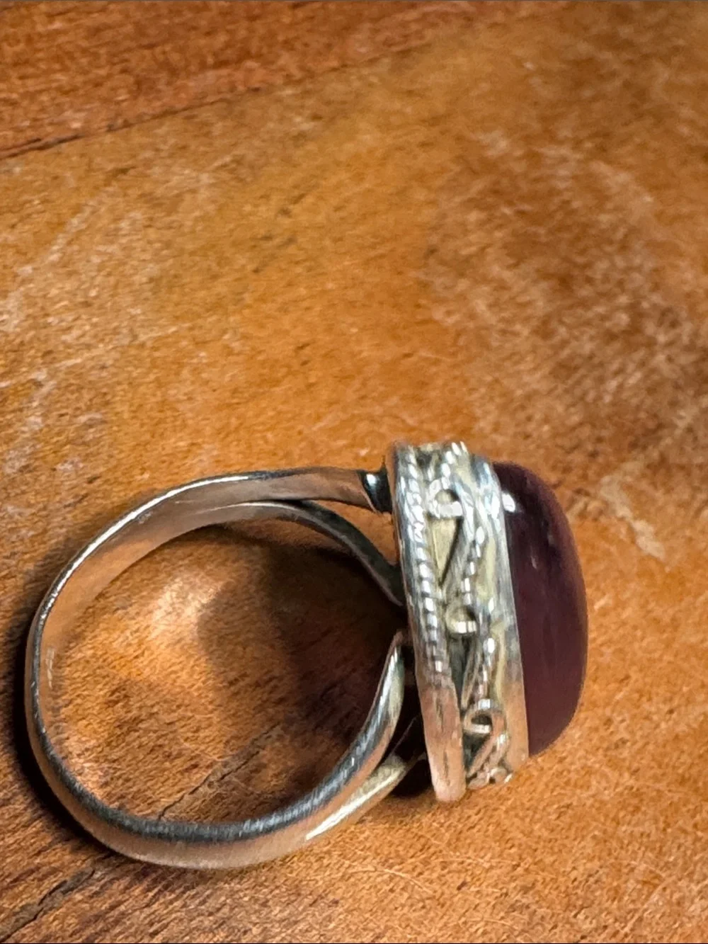 Sterling Silver Teardrop Purple Amethyst Cabochon Ring